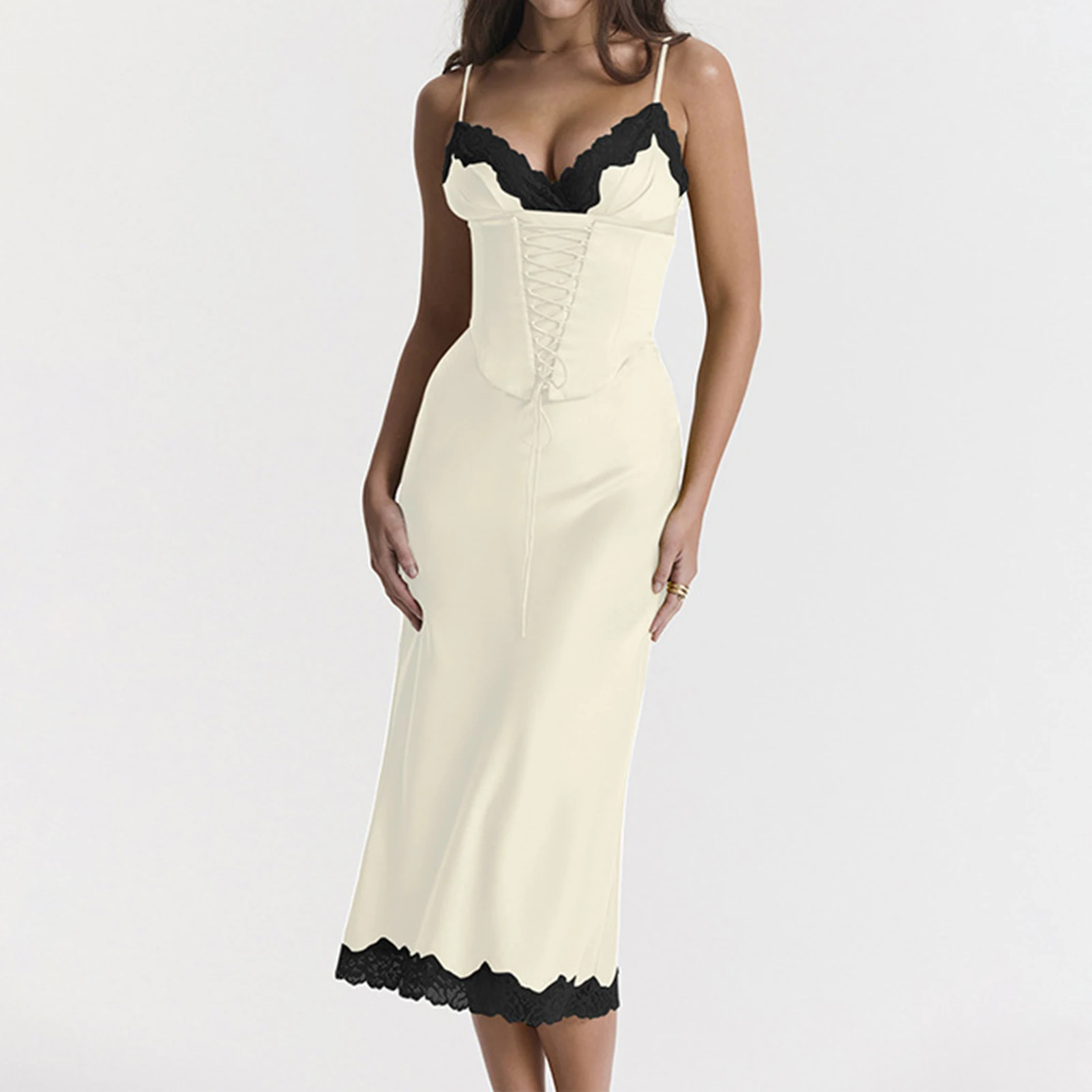 Ladies Corset Midi Dress Solid Color Women Bodycon Long Dress Deep V Neck Slim Fit Elegant Style Backless Vacation Outfit
Ladies Corset Midi Dress Solid Color Women Bodycon Long Dress Deep V Neck Slim Fit Elegant Style Backless Vacation Outfit