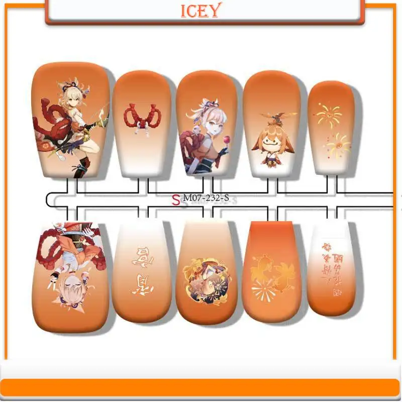 Icey Beauty Genshin Impact Пресс на ногтях Ношение анимации Боль в Готовый полуручной кусок