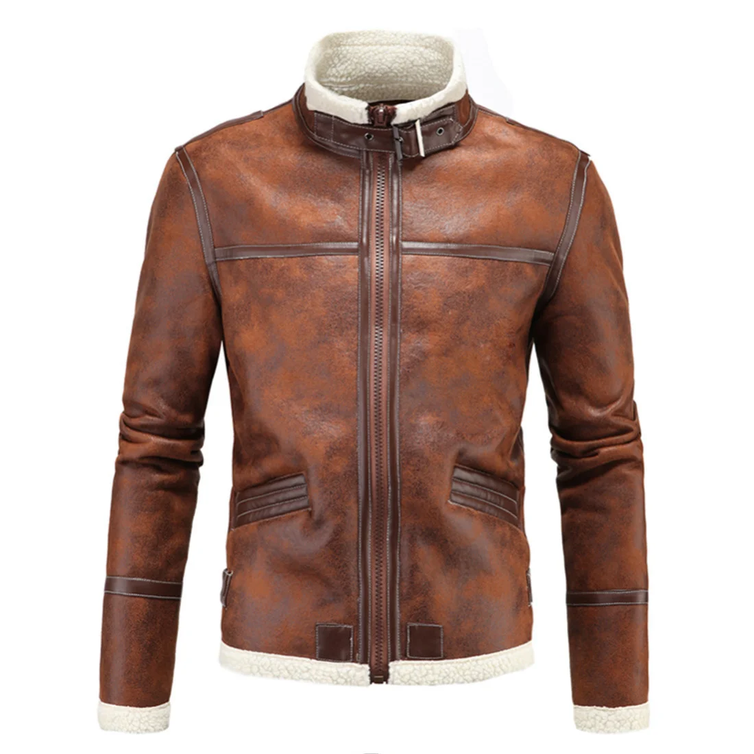 

Thicke Winter Men's Warm PU Jacket Fleece Lined Motorcycle Coat Windproof Parker Locomotive Leather Outwear for Male