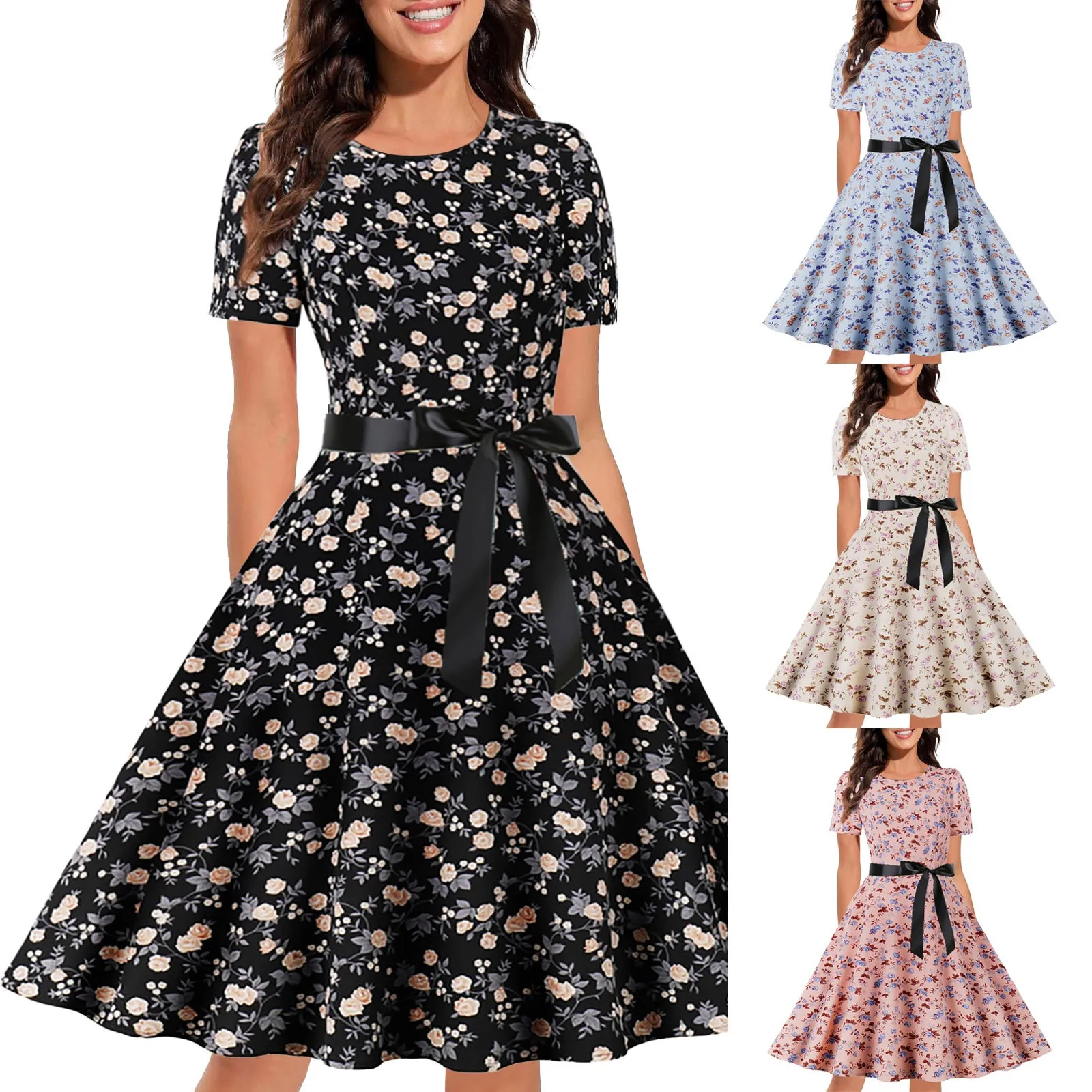 Women's Vintage Print Cocktail Dresses Short Sleeve Swing Party Dresses Big Swing Puffy Dresses Tight Fit Dresses for Teens
Women's Vintage Print Cocktail Dresses Short Sleeve Swing Party Dresses Big Swing Puffy Dresses Tight Fit Dresses for Teens