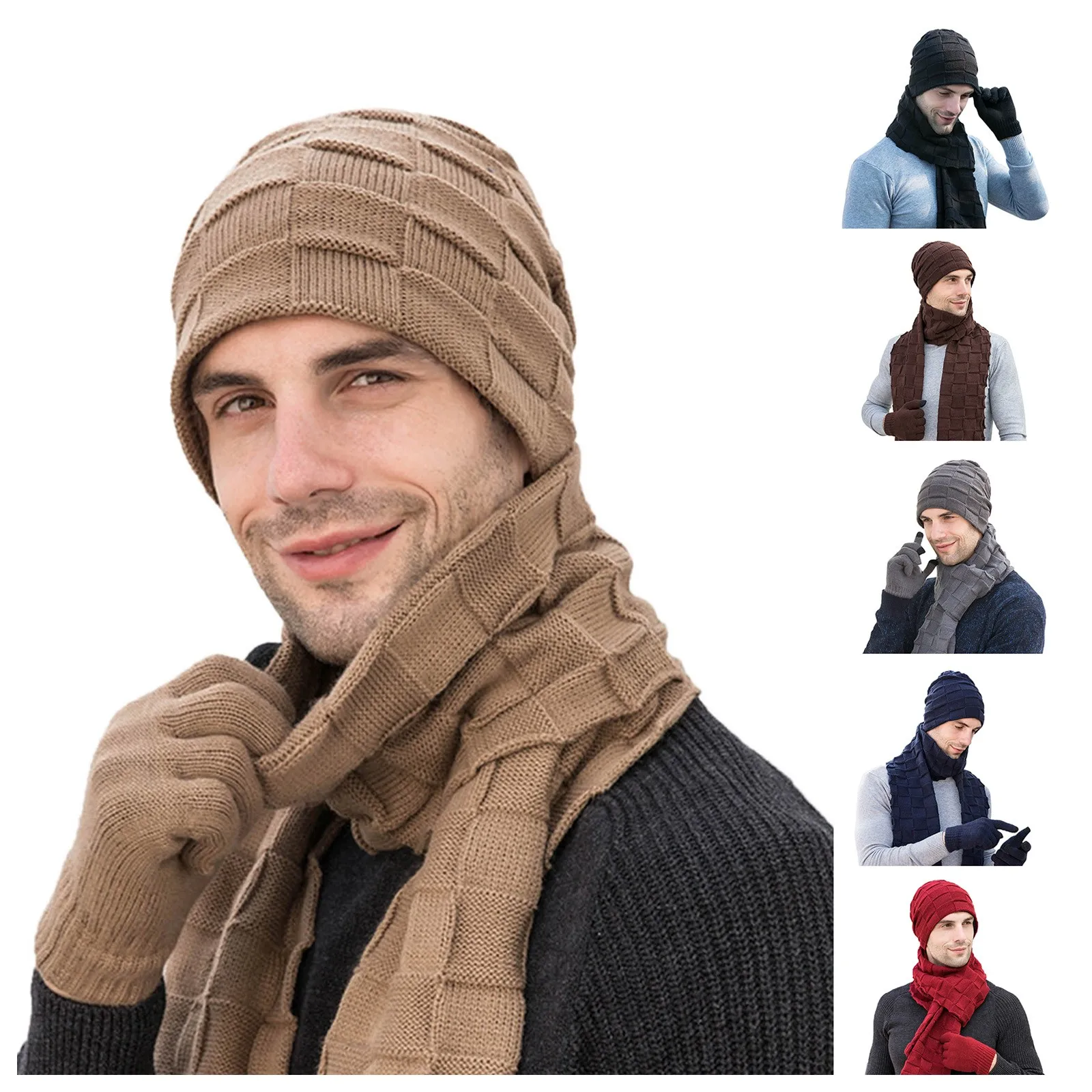 Hat Men's Fleece Knitted Hat Scarf Knitted Winter Warm Windproof Men's Hat Winter Gloves Three-piece Bomber Hat with earflaps
Hat Men's Fleece Knitted Hat Scarf Knitted Winter Warm Windproof Men's Hat Winter Gloves Three-piece Bomber Hat with earflaps