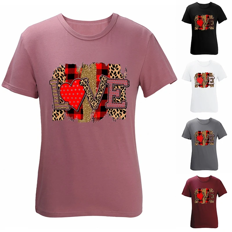 Women's Fashion Casual Leopard Print Valentine's Day Letter Print Short Sleeve T-Shirt Top
Women's Fashion Casual Leopard Print Valentine's Day Letter Print Short Sleeve T-Shirt Top