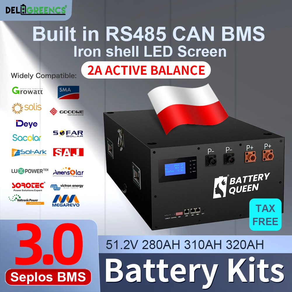 Poland Lifepo4 Battery 48V Stacked Battery Kits Case 280AH 310AH 320AH 3.0 Seplos BMS 2A Active Balancer Solar D eye G rowatt
Poland Lifepo4 Battery 48V Stacked Battery Kits Case 280AH 310AH 320AH 3.0 Seplos BMS 2A Active Balancer Solar D eye G rowatt