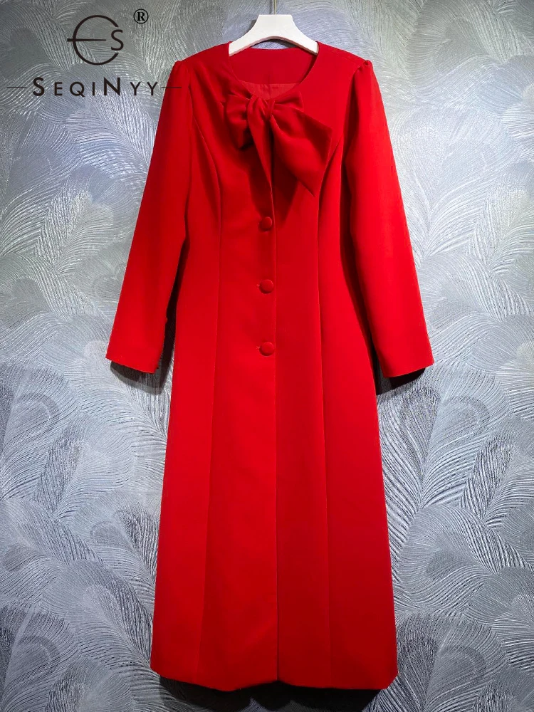 Красное платье-миди SEQINYY, весна-осень, новый модный дизайн, женское подиумное элегантное офисное повседневное облегающее платье с бантом 
Красное платье-миди SEQINYY, весна-осень, новый модный дизайн, женское подиумное элегантное офисное повседневное облегающее платье с бантом