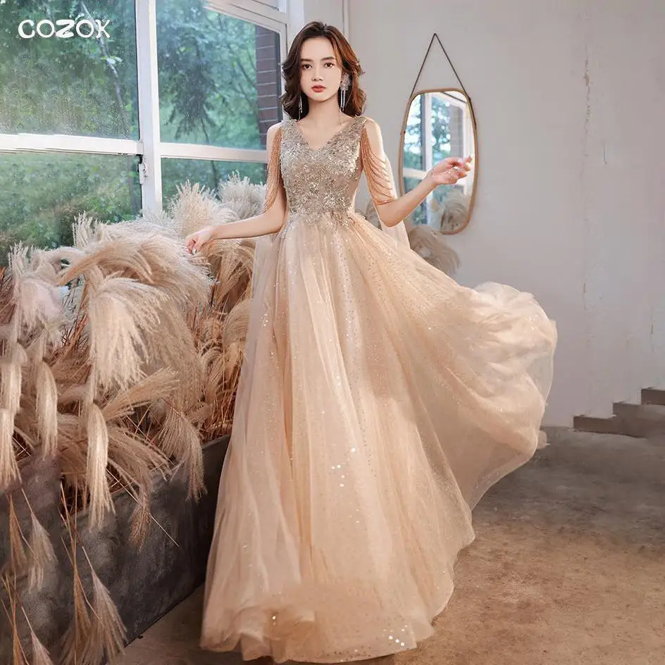 COZOK Lady Mesh Pleated Qipao Maxi Charming Cheongsam Tassel Bling Sequins Wedding Party Dress Gown Champagne Vestidos De Festa
COZOK Lady Mesh Pleated Qipao Maxi Charming Cheongsam Tassel Bling Sequins Wedding Party Dress Gown Champagne Vestidos De Festa