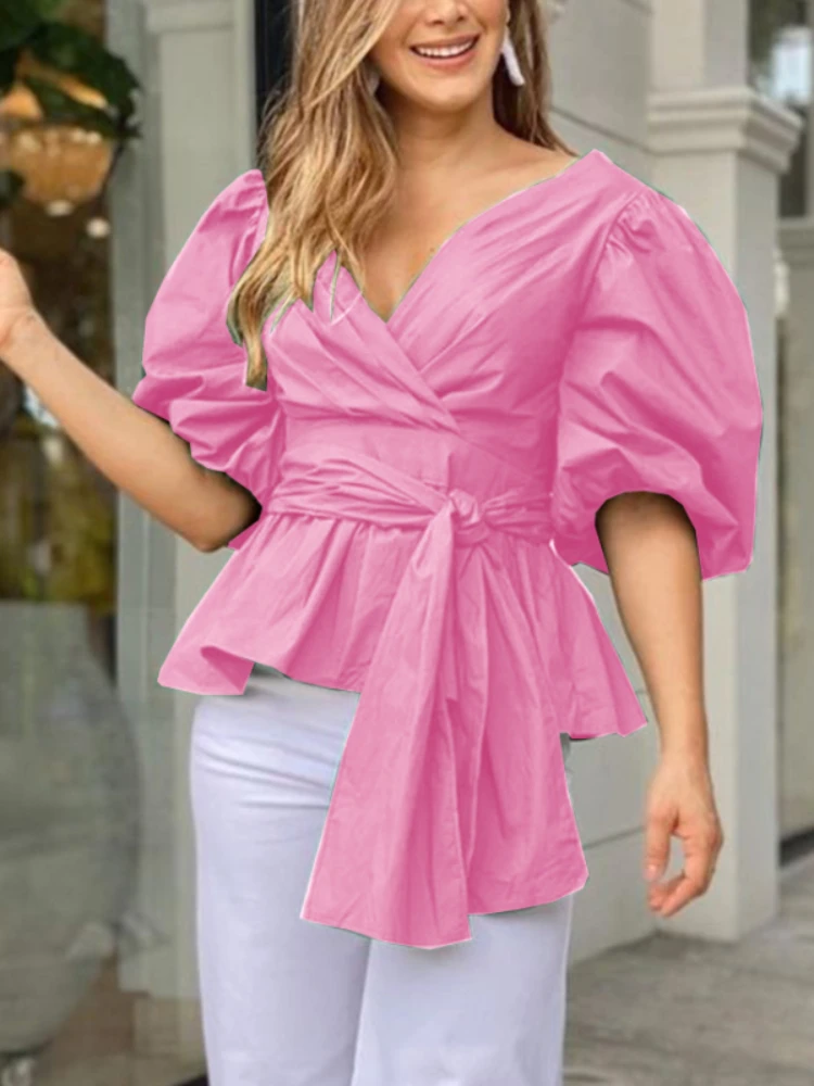 Women Cotton Blouses Vintage Classy Women Fall Long Sleeve Ruffle Top Large Size Elegant Fashion Pink Tunics Shirts with Sashes
Women Cotton Blouses Vintage Classy Women Fall Long Sleeve Ruffle Top Large Size Elegant Fashion Pink Tunics Shirts with Sashes