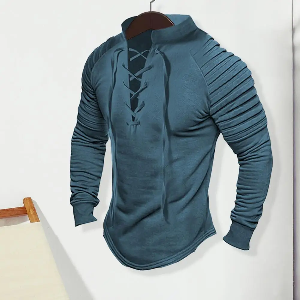Men Ruched Top Men Long Sleeve Solid Color Top Retro Stand Collar Lace-up Pullover Tops Sleek Stylish Men's Streetwear
Men Ruched Top Men Long Sleeve Solid Color Top Retro Stand Collar Lace-up Pullover Tops Sleek Stylish Men's Streetwear