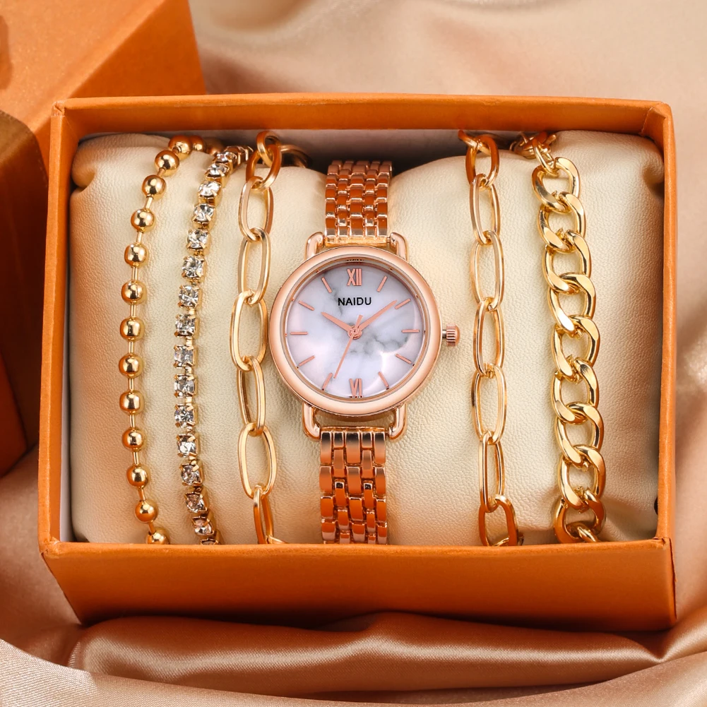 2022 Women's Watch Bracelet Set 6 Piece Set Dating Quartz Watches Stainless Steel Strap Gold Bracelets Gift Sets for Girlfriends
2022 Women's Watch Bracelet Set 6 Piece Set Dating Quartz Watches Stainless Steel Strap Gold Bracelets Gift Sets for Girlfriends
