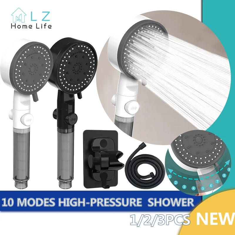 

10 Modes High-Pressure Filtered Shower Head One Key Stop Water Adjustable Handheld Showerhead Shower Nozzle Bathroom Accessories