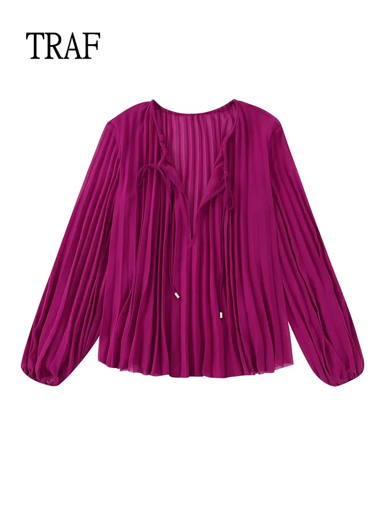 Женская плиссированная блузка с бантом, с длинным рукавом
Женская плиссированная блузка с бантом, с длинным рукавом