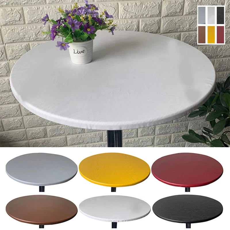 

1pcs Round Elastic Table Cover Protector Cloth Waterproof Polyester Tablecloth Catering Fitted Table Cover with Elastic Edged