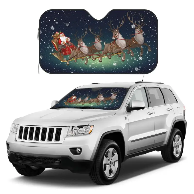 

Merry Christmas Car Sunshade Front Windshield Visor Auto Parts For Most Vehicles Printed Santa Snowflake Elk Visor