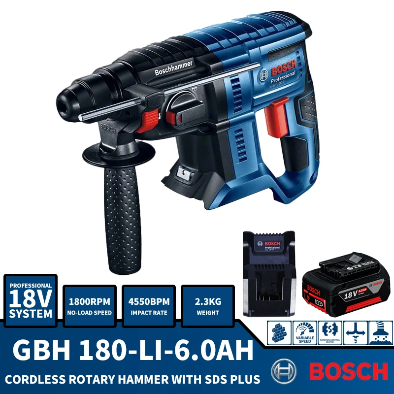 

BOSCH GBH 180-LI Cordless Rotary Hammer Drill Brushless 18V Lithium Battery Power Tools With SDS PLUS With Battery Charger