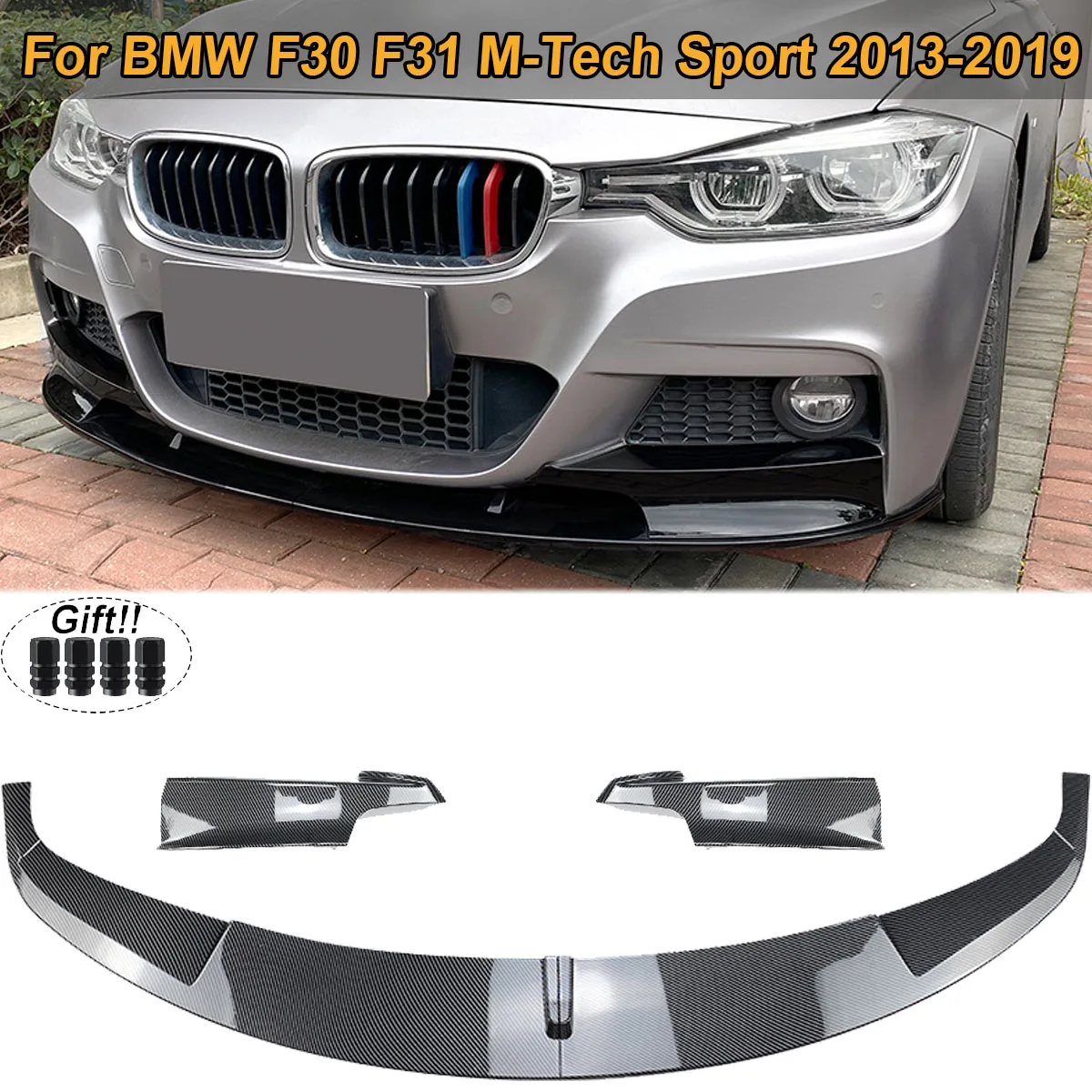 Передний бампер, спойлер для губ + нижний сплиттер, канаты, крышка, обрезанный корпус, комплект для BMW F30 F31 M-Tech 2013-2019 м, спортивные автомобильные аксессуары