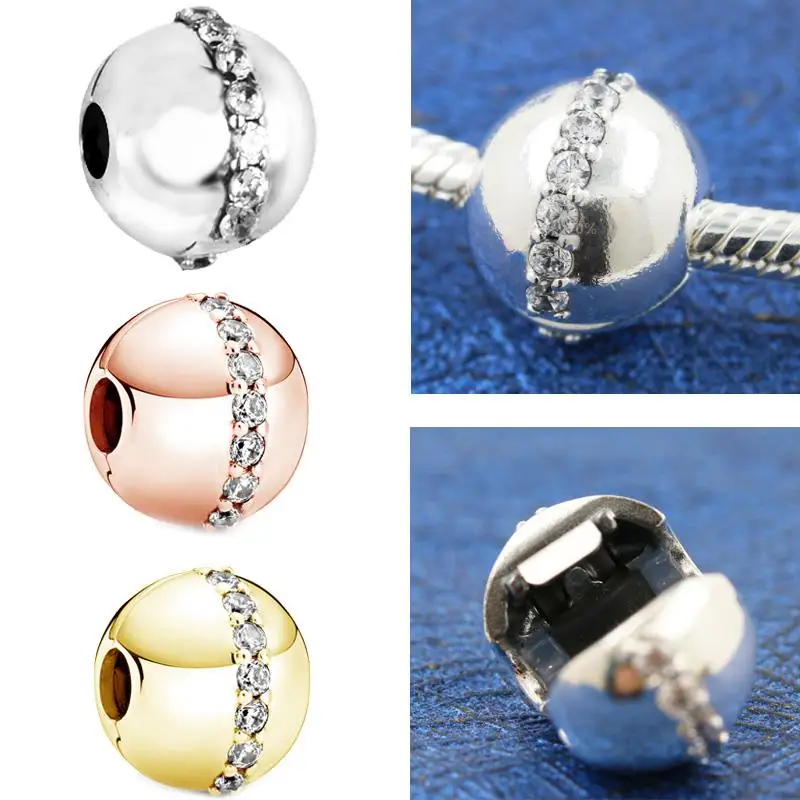 Genuine 925 Sterling Silver Bead Pink Gold Sparkling Clip Charm Fit Original Pandora Bracelet Women DIY Jewelry Gift
Genuine 925 Sterling Silver Bead Pink Gold Sparkling Clip Charm Fit Original Pandora Bracelet Women DIY Jewelry Gift