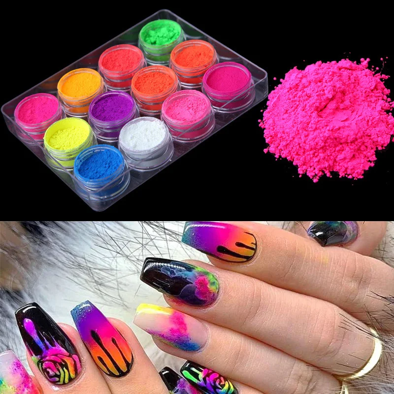 

Neon Nail Powder Pigment Set Fluorenscence Spangle Nail Glitter Make Up sparkle Shining Chrome Dust Decoration