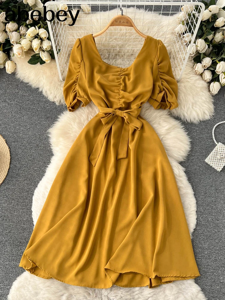 French Style Female Long Dress 2022 Elastic Waist Short Sleeves Square Neck Ladies Slim Solid A Line Beach Dresses
French Style Female Long Dress 2022 Elastic Waist Short Sleeves Square Neck Ladies Slim Solid A Line Beach Dresses