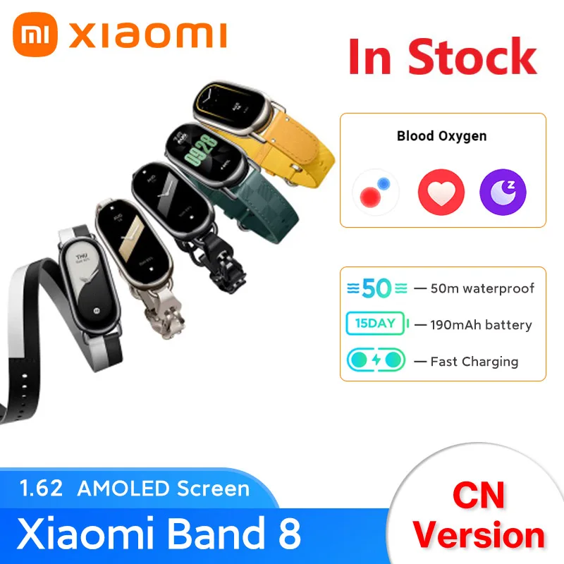 

Xiaomi Mi Band 8 Smart Bracelet AMOLED Screen Heart Rate Blood Oxygen Sport Wristbands Waterproof Xiaomi Miband 8 Smart Band