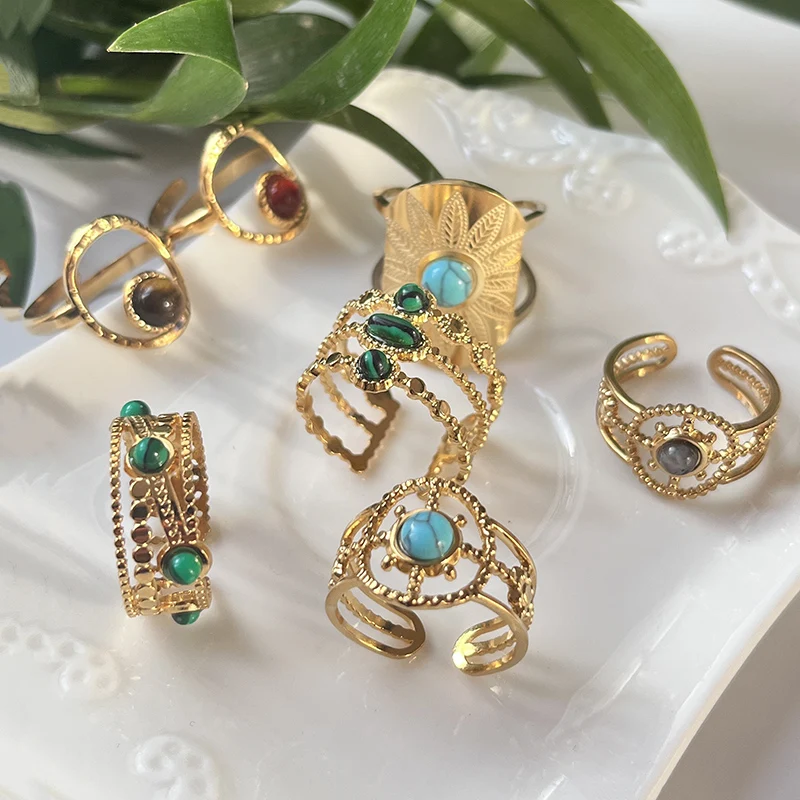 Natural Stone Stainless Steel Retro Atmospheric Trend Emerald Ring Adjustable Opening Boho Rings for Women Wholesale
Natural Stone Stainless Steel Retro Atmospheric Trend Emerald Ring Adjustable Opening Boho Rings for Women Wholesale