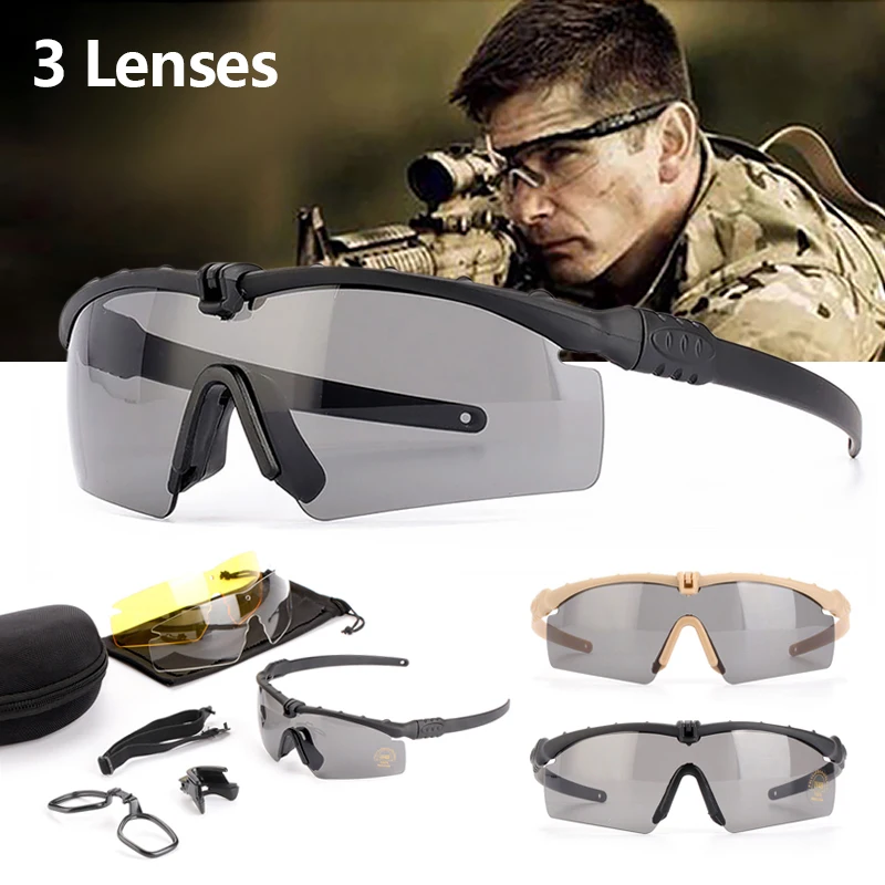 

Military Outdoor Tactical Glasses War Game CS Bulletproof Shooting Goggles 3 Interchangeable Lenses UV400 Wind And Sand Goggles