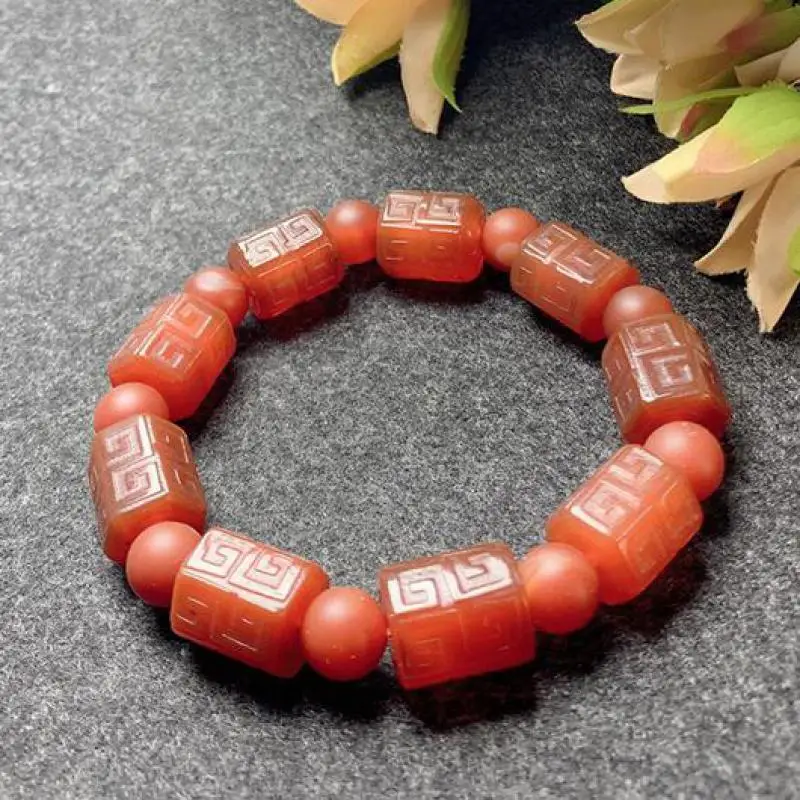 Natural Red Agate Fret Multifaceted Bead Jade Bracelet Jewellery Lucky Exorcise Evil Spirits Auspicious Amulet Fine Jade Jewelry
Natural Red Agate Fret Multifaceted Bead Jade Bracelet Jewellery Lucky Exorcise Evil Spirits Auspicious Amulet Fine Jade Jewelry