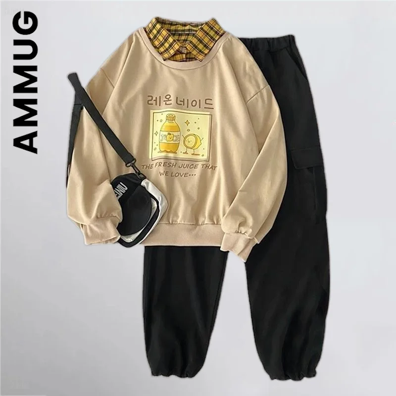 Ammug loose full Sleeve letter Printing Long Pants Sets Long Two Piece Set Lady Casual Women's Warm Suit Female
Ammug loose full Sleeve letter Printing Long Pants Sets Long Two Piece Set Lady Casual Women's Warm Suit Female
