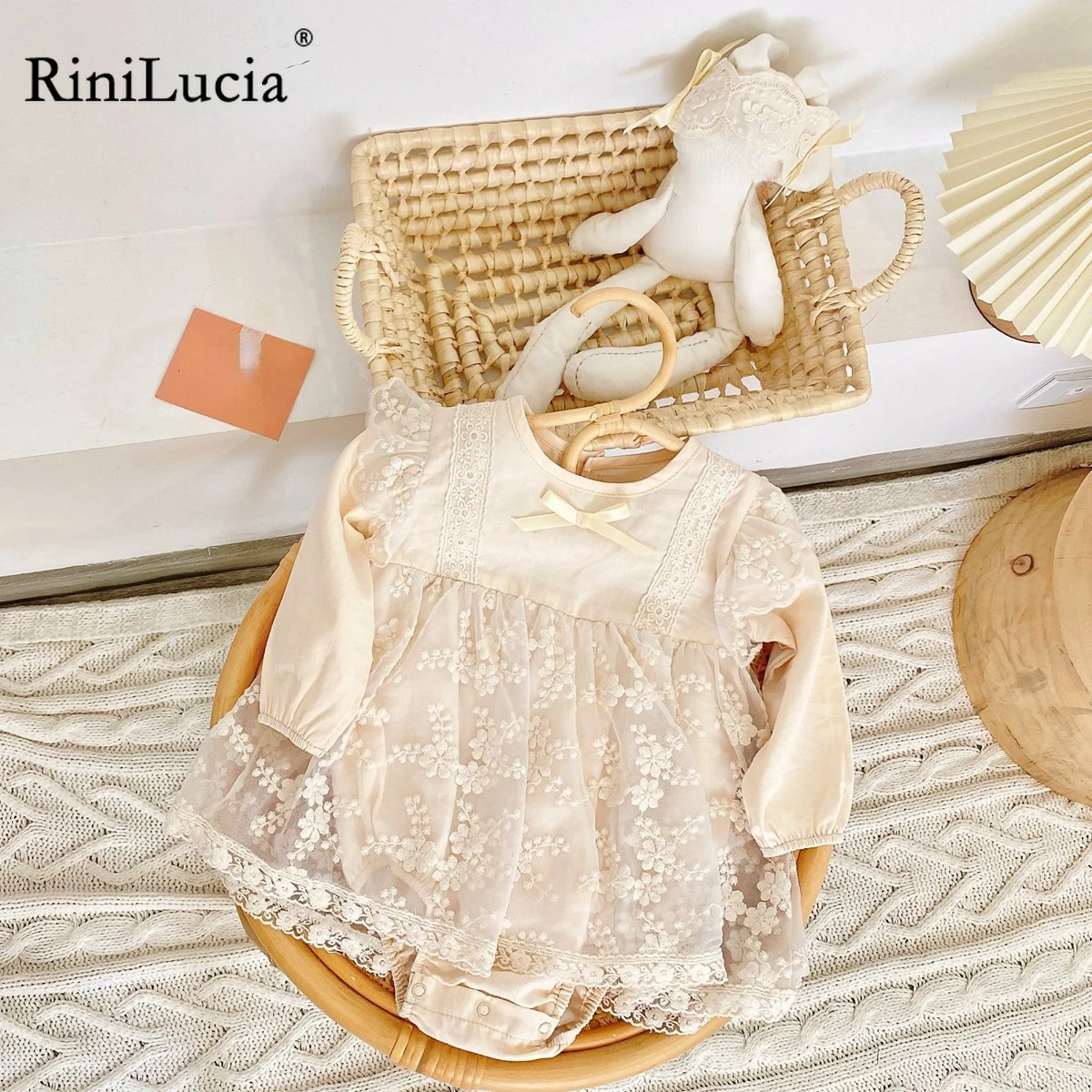 

RiniLucia Sweet Baby Girls Romper Autumn Infant Newborn Girls One-pieces long sleeve Floral Lace Jumpsuit Baby Clothes Outfits