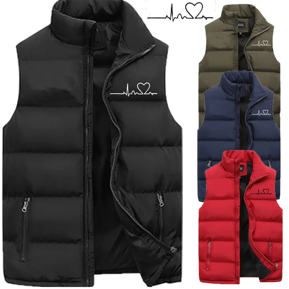 2022 New Men's Stand Collar Waistcoat Coats Heartbeat Line Printed Down Jacket Sleeveless Winter Thick Solid Color Cotton Vest
2022 New Men's Stand Collar Waistcoat Coats Heartbeat Line Printed Down Jacket Sleeveless Winter Thick Solid Color Cotton Vest