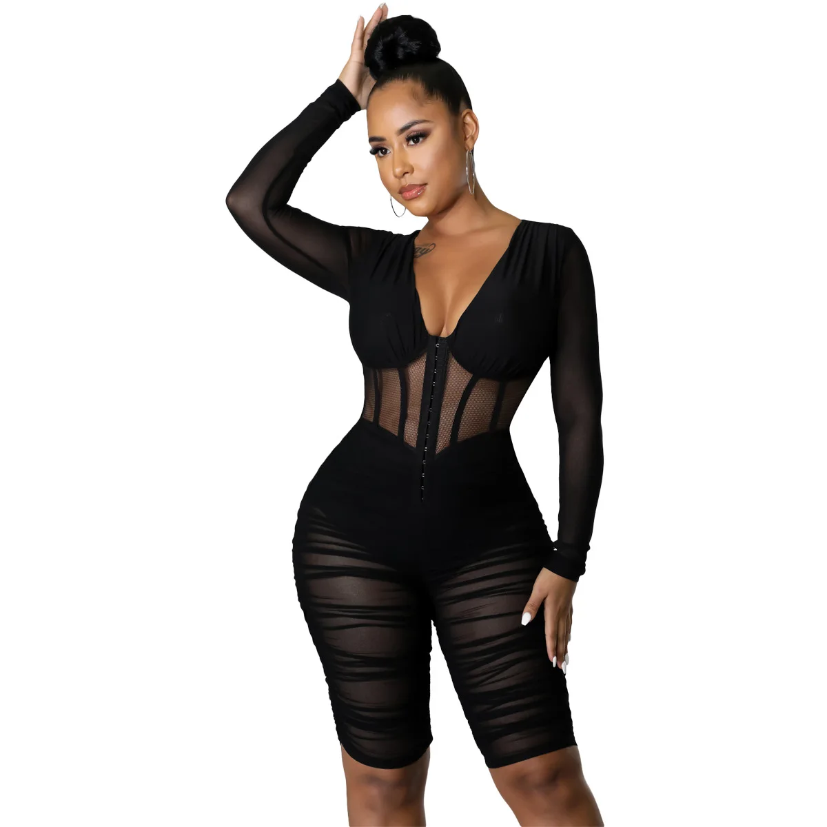 Fitness 2022 Summer Workout One Piece Women Rompers Solid Zipper Front Corset Long Sleeve Mesh Stitching Playsuit Activewears
Fitness 2022 Summer Workout One Piece Women Rompers Solid Zipper Front Corset Long Sleeve Mesh Stitching Playsuit Activewears