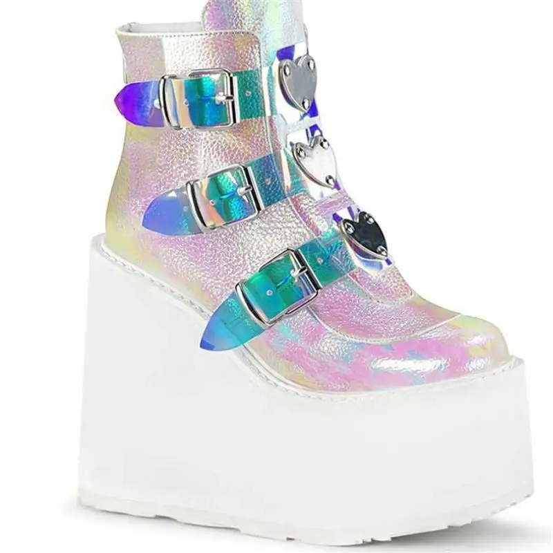 High Platform Ankle Boots Women 2022 Fashion PVC Strap Decorating High Wedges Shoes Woman
High Platform Ankle Boots Women 2022 Fashion PVC Strap Decorating High Wedges Shoes Woman