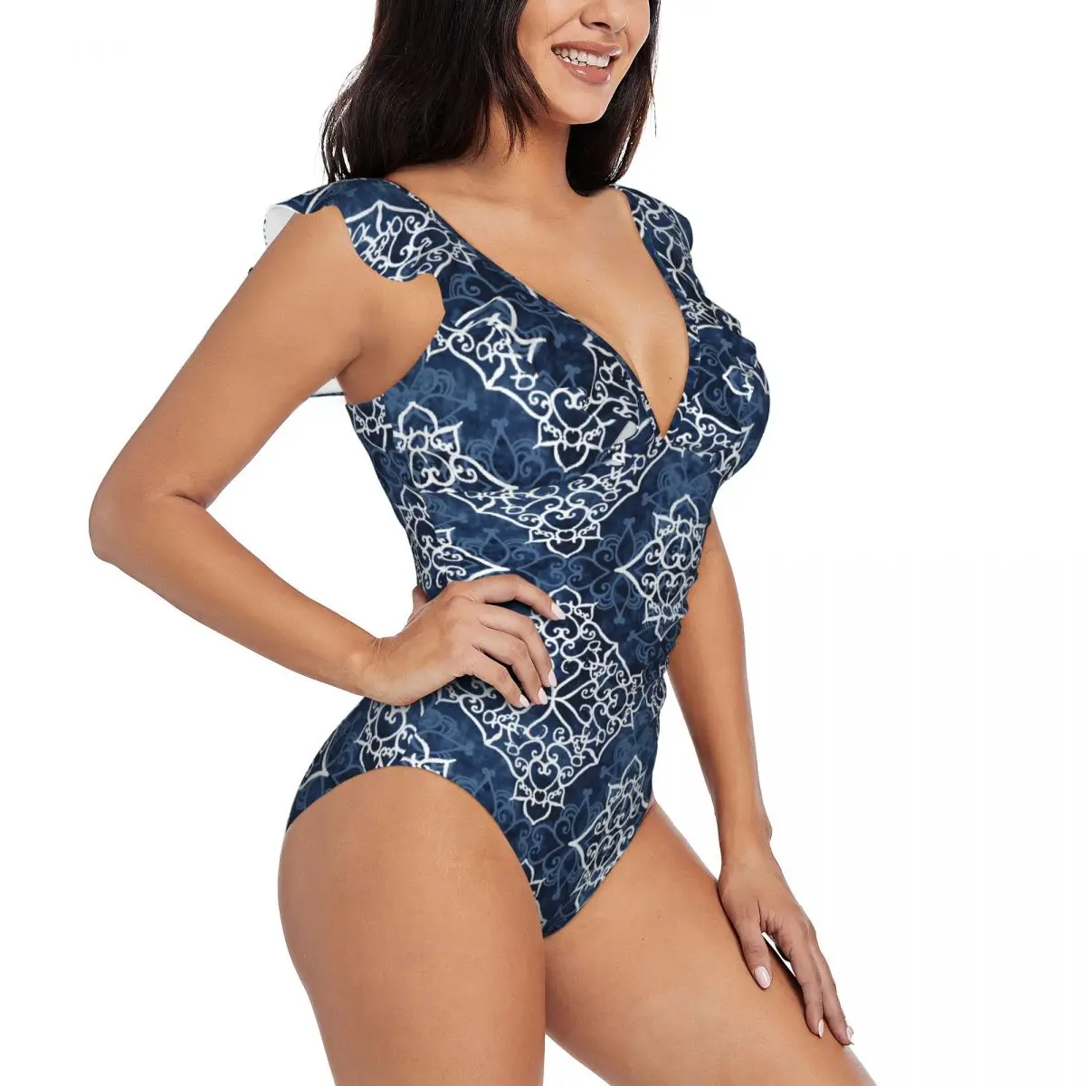 Sexy One Piece Swimsuit 2023 Women Indigo Prints Ruffled Swimwear Monokini Female Bodysuit Girl Beach Bathing Suit 
Sexy One Piece Swimsuit 2023 Women Indigo Prints Ruffled Swimwear Monokini Female Bodysuit Girl Beach Bathing Suit