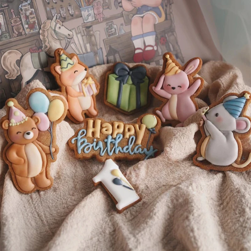 Baby Birthday Cookie Cutter and Fondant Embosser Cute Animal Bear Fox Rabbit Mouse Biscuit Mold Cake Decorations Baking Supplies
Baby Birthday Cookie Cutter and Fondant Embosser Cute Animal Bear Fox Rabbit Mouse Biscuit Mold Cake Decorations Baking Supplies