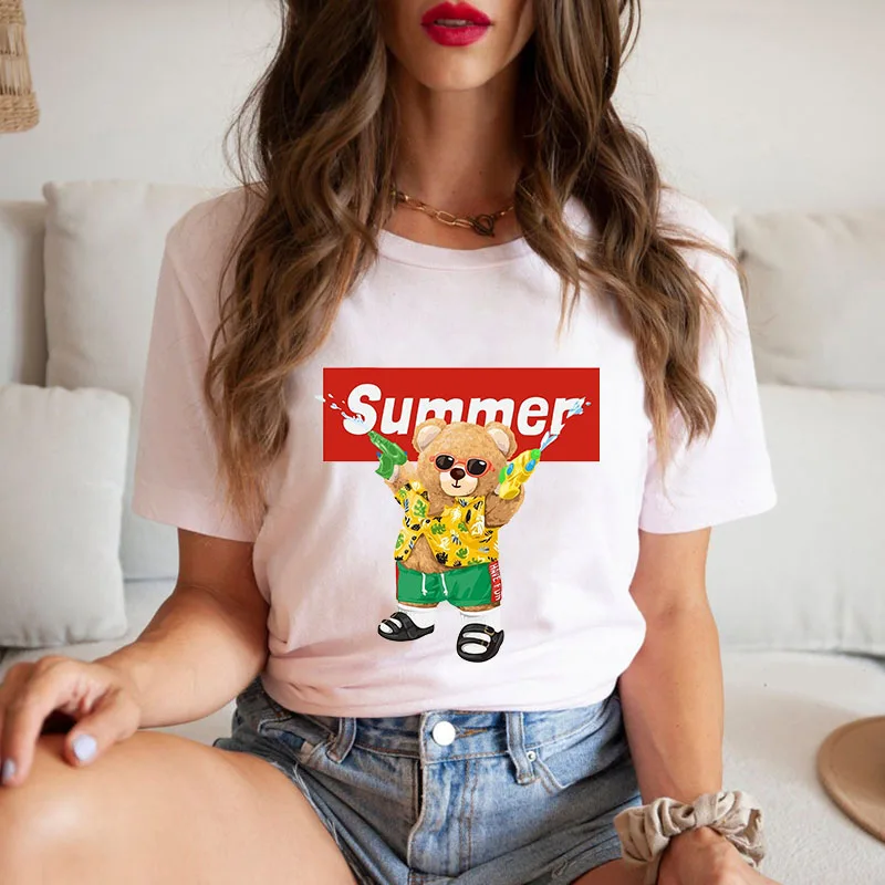 Summer Funny Bear Playing Water Gun Print T shirt For Women Cotton 90s Cute Tees Woman Short Sleeve Oversized Fashion Clothes
Summer Funny Bear Playing Water Gun Print T shirt For Women Cotton 90s Cute Tees Woman Short Sleeve Oversized Fashion Clothes