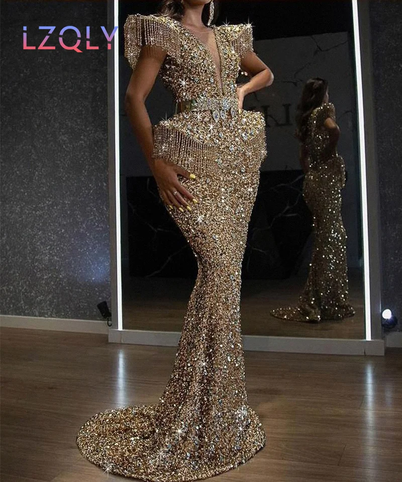 Tassel Tuxedo Party Dress Hip Wrap Dress Sexy Gold Sequins Tassel Deep V-Neck Dress Long Sleeve Women's Bridal Dress
Tassel Tuxedo Party Dress Hip Wrap Dress Sexy Gold Sequins Tassel Deep V-Neck Dress Long Sleeve Women's Bridal Dress