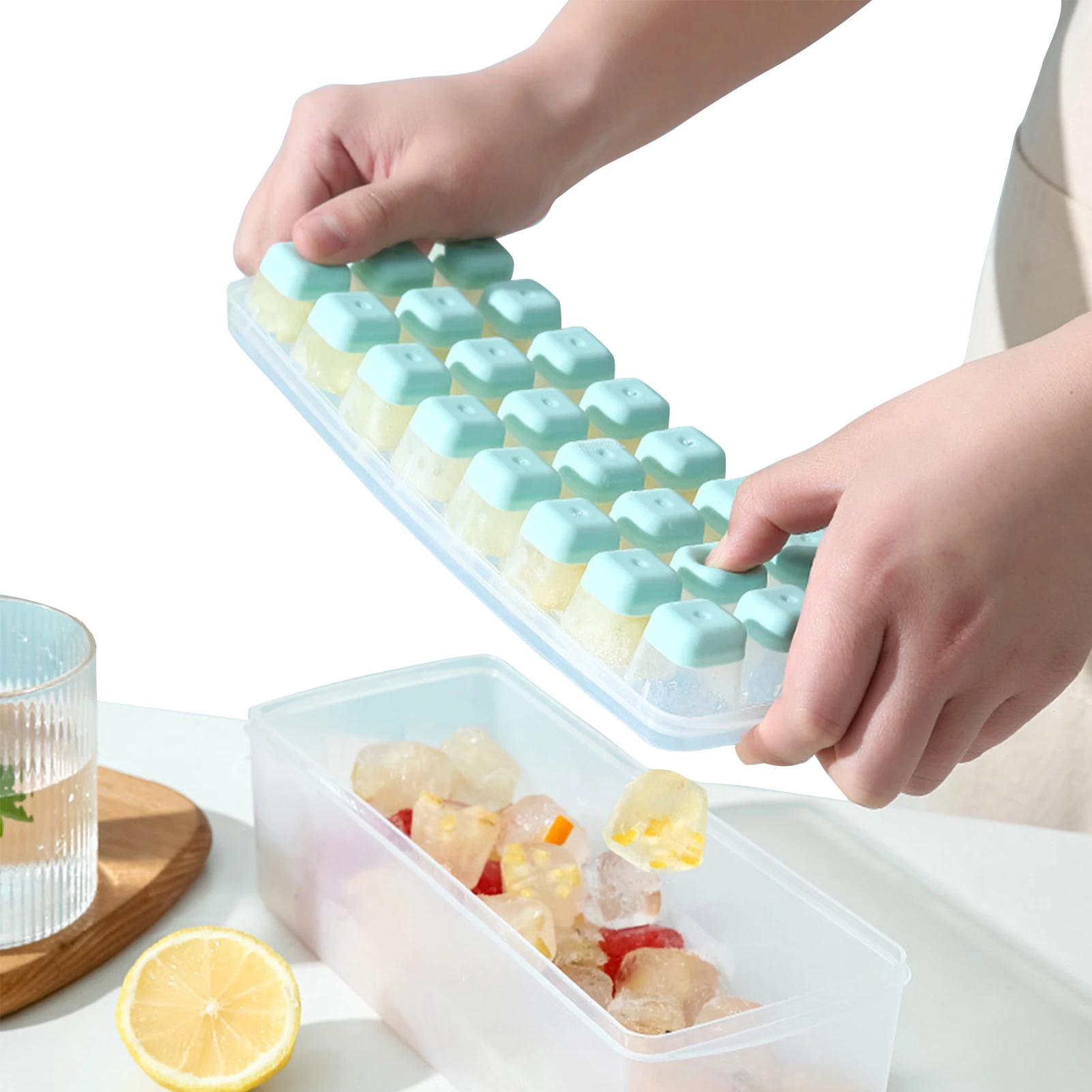 Silicone Ice Cube Trays Ice Cube Tray With Lid For Freezer 24 Ice Cubes Easy-Release Ice Molds With Storage Bin Spill-Resistant
Silicone Ice Cube Trays Ice Cube Tray With Lid For Freezer 24 Ice Cubes Easy-Release Ice Molds With Storage Bin Spill-Resistant