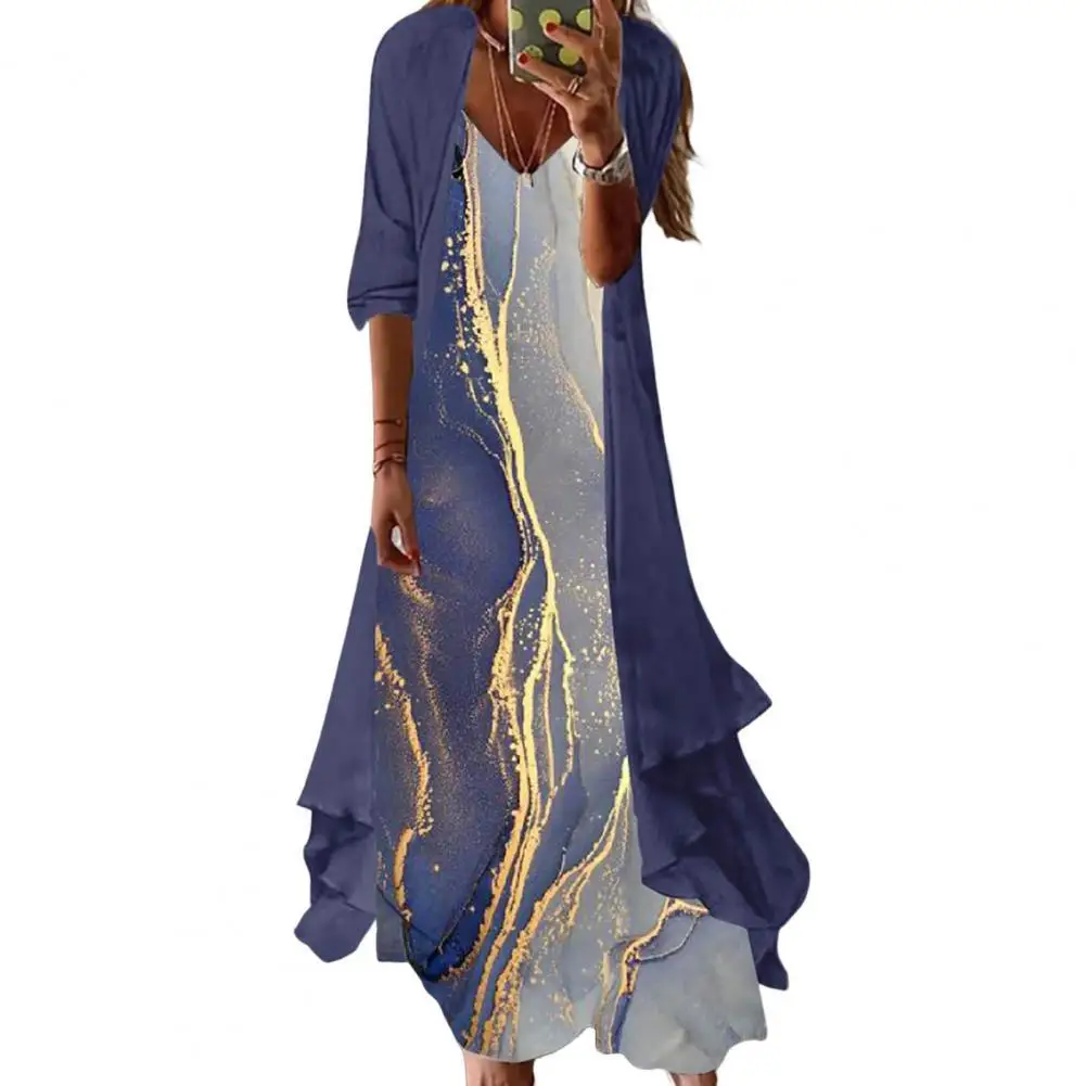 2Pcs/Set Cardigan Maxi Dress 2022 Elegant Dress Set V Neck Sling Design Summer Marble Print Dress Cardigan Set Streetwear
2Pcs/Set Cardigan Maxi Dress 2022 Elegant Dress Set V Neck Sling Design Summer Marble Print Dress Cardigan Set Streetwear