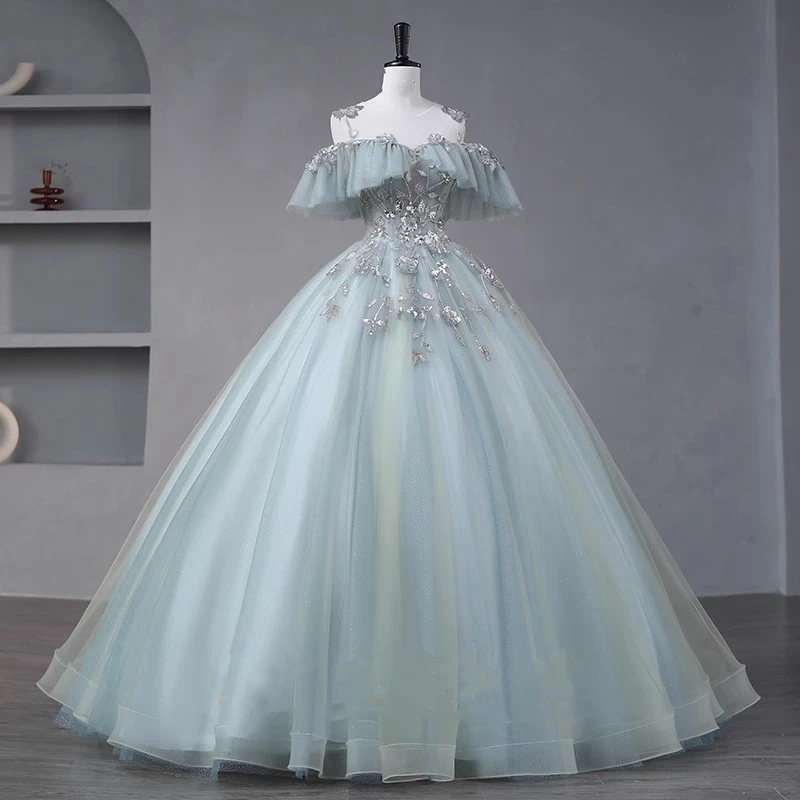 

Ashely Alsa Elegant Arabic Prom Dresses Sheer Neck Crystal Ball Gown Vestido De 15 Anos 16 Year Quinceanera Dress Formal Evening