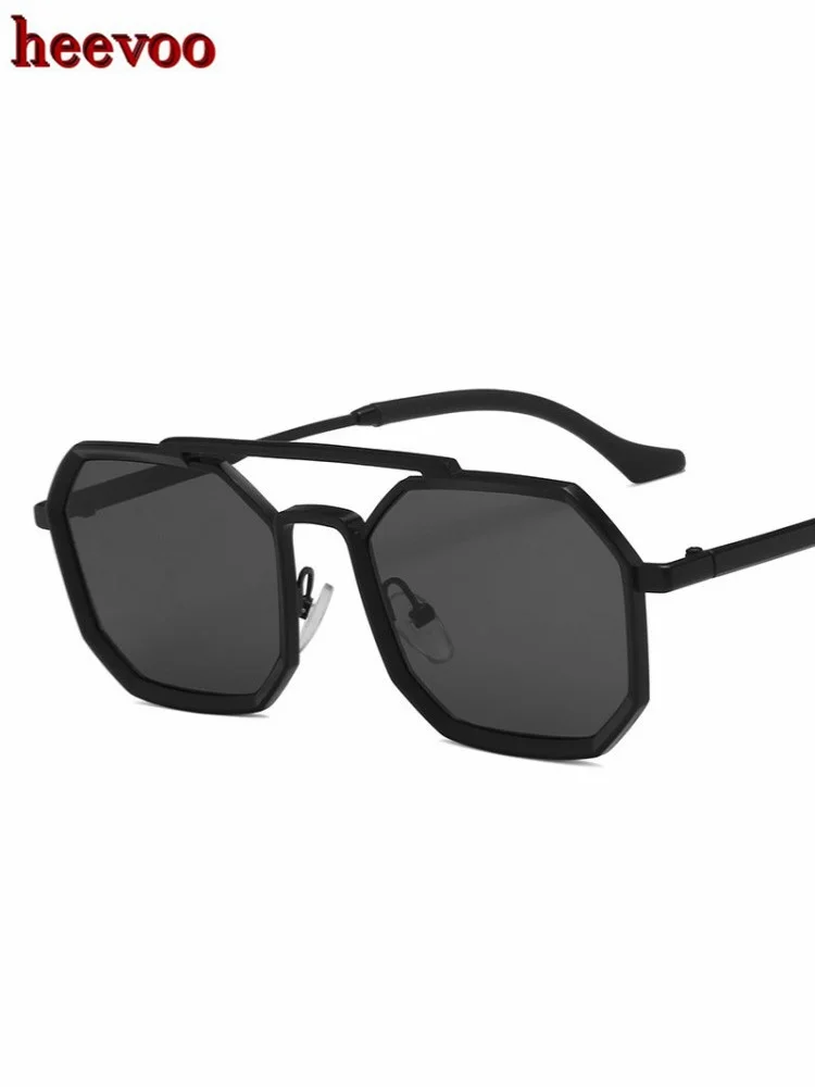 

Солнцезащитные очки с двойной перемычкой для мужчин и женщин, Модные Классические Солнечные аксессуары в металлической оправе, в стиле панк, с квадратными линзами, чёрные, в винтажном стиле