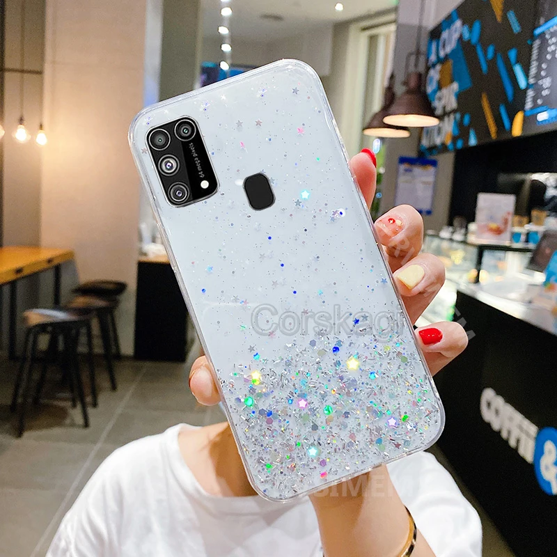 Блестящий бриллиантовый чехол со звездой для Samsung Galaxy M51 S21 S20 FE 5G M21 M31 A32 A31 A41 A51 A71 A11