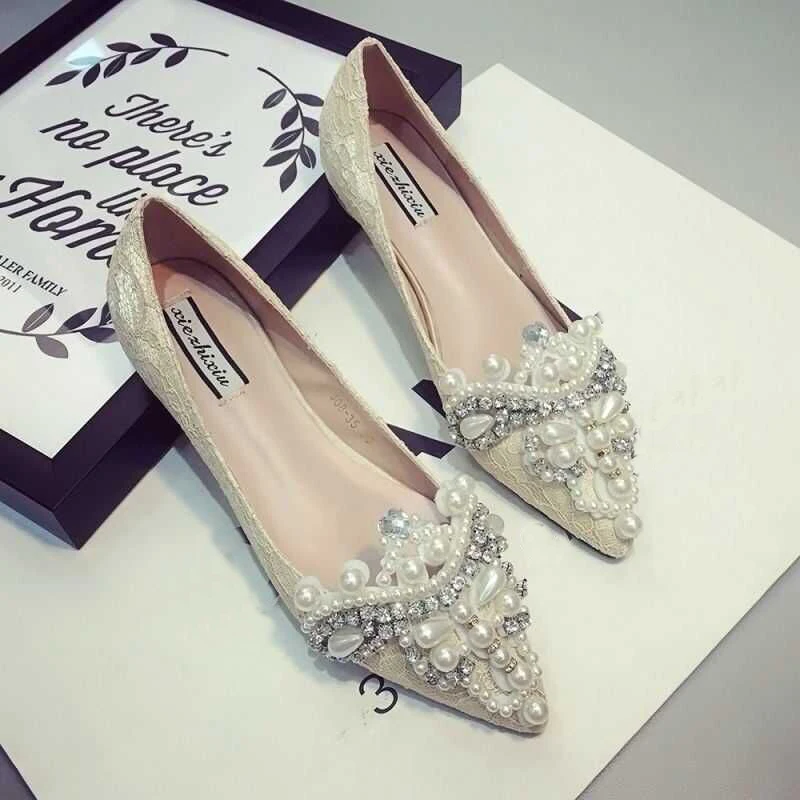 Upscale Lace Flowers Single Shoes String Beading Decorate Flat Mary Janes Women Elegant Crystal Wedding Shoes Shallow Creepers
Upscale Lace Flowers Single Shoes String Beading Decorate Flat Mary Janes Women Elegant Crystal Wedding Shoes Shallow Creepers