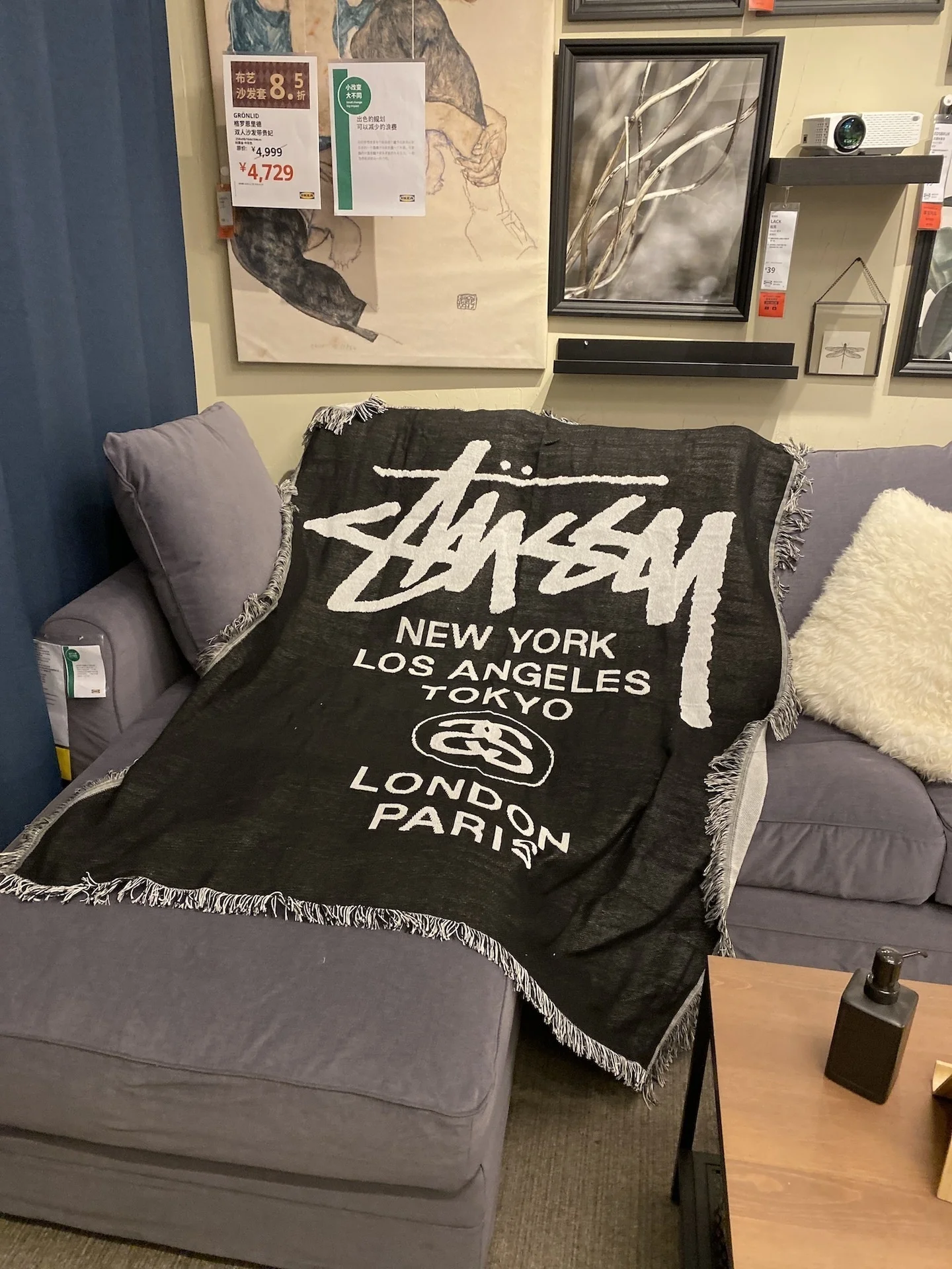 

American Style Stussy Blanket Knitted Blankets Multifunctional Sofa Cover Bedspread Black Cloak Cool Home Decorative 130x160cm