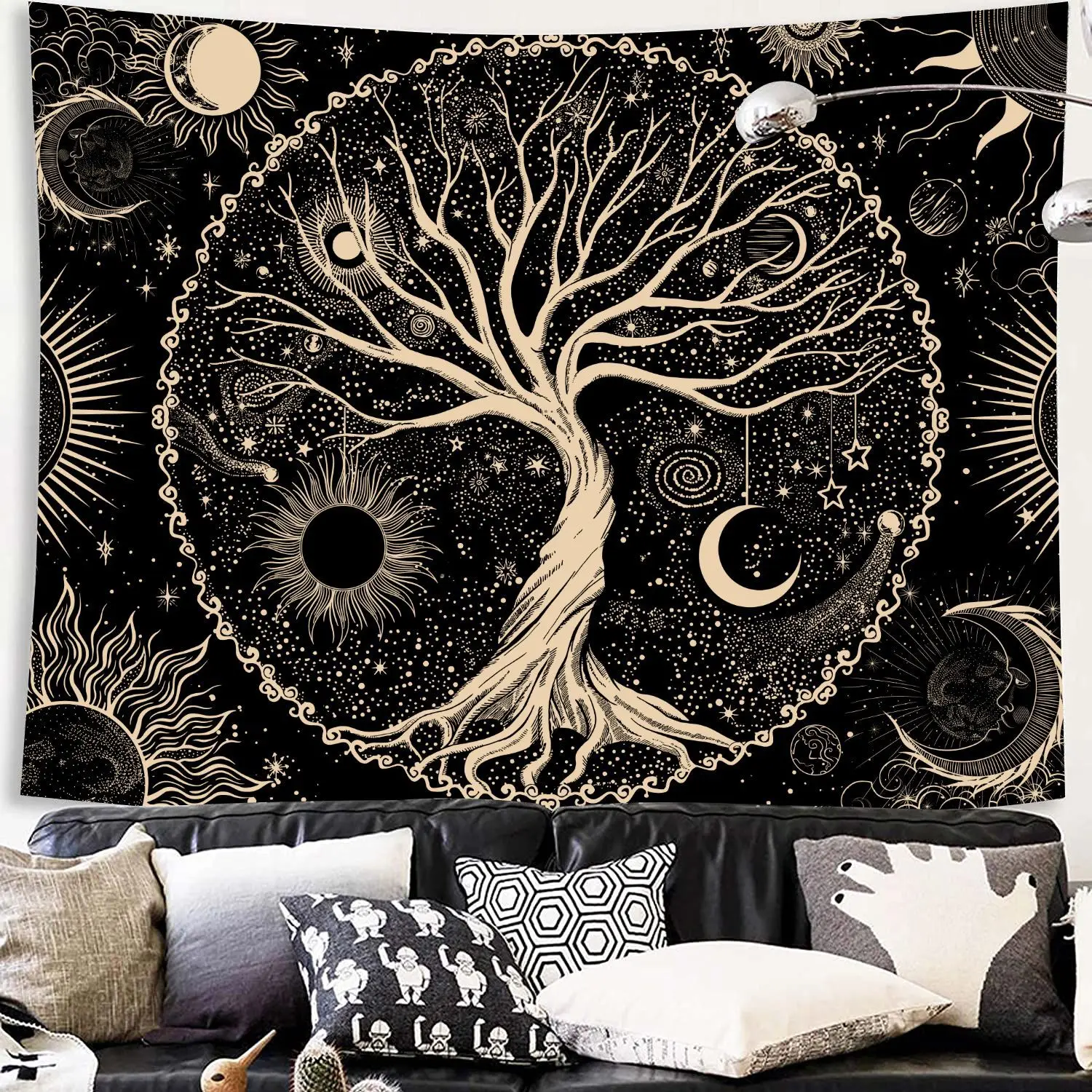 

Mystic Witchcraft Black And White Tree Of Life Tapestry Wall Hanging Psychedelic Wishing Tree Hippie Mandala Home Decor