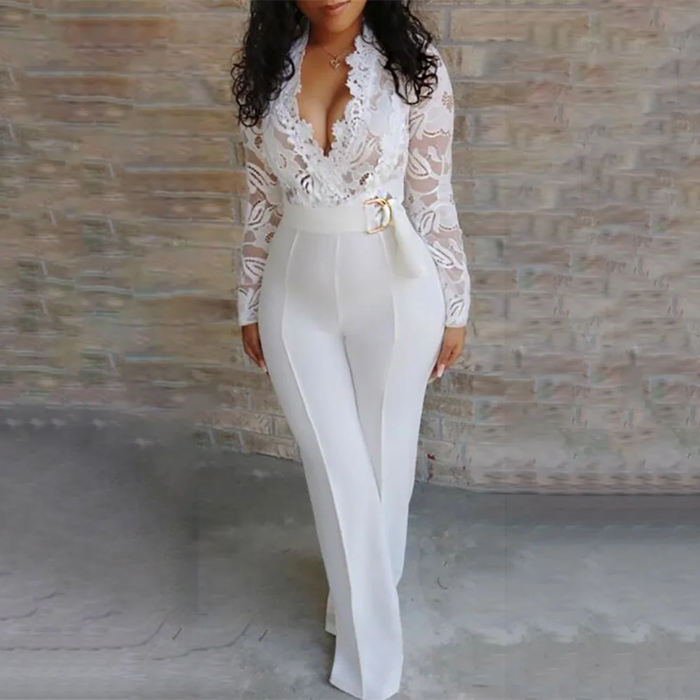 Woman Jumpsuit New 2022 Spring Long Sleeve Romper Sexy Deepv Neck See Through Straight Lace Pants Trousers Elegant White Overall
Woman Jumpsuit New 2022 Spring Long Sleeve Romper Sexy Deepv Neck See Through Straight Lace Pants Trousers Elegant White Overall