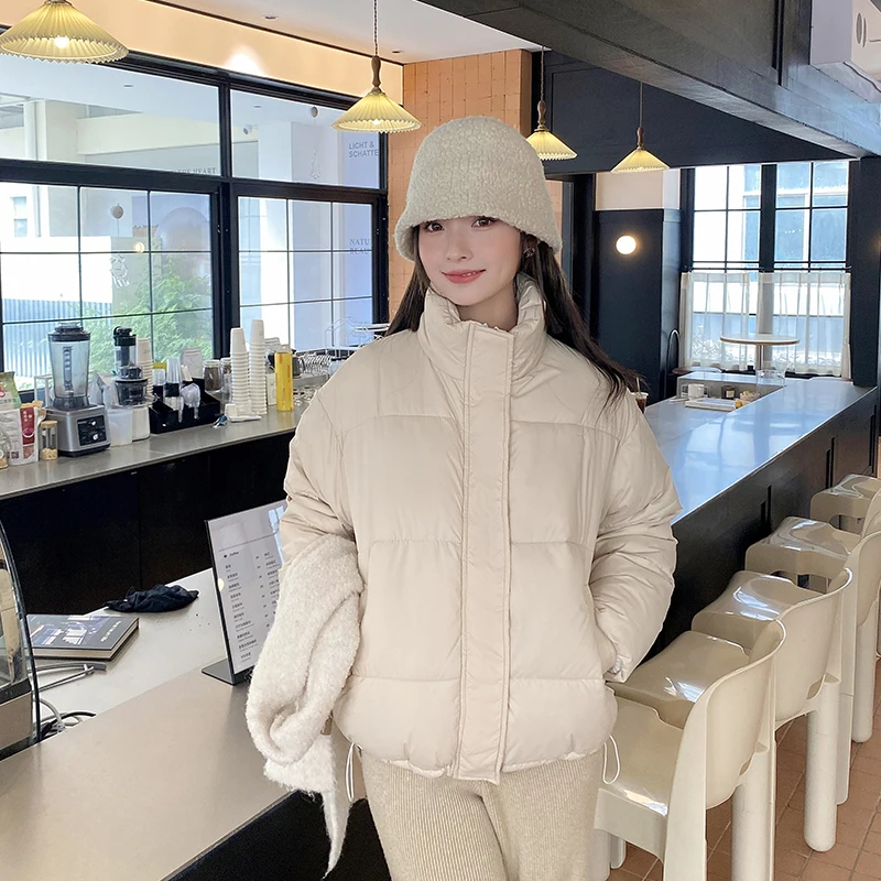 

5-Color Solid Down Cotton Korean Women Short Stature 2023 Winter New Thickened Hooded Jacket Fashionable Relaxed Loose Overcoat