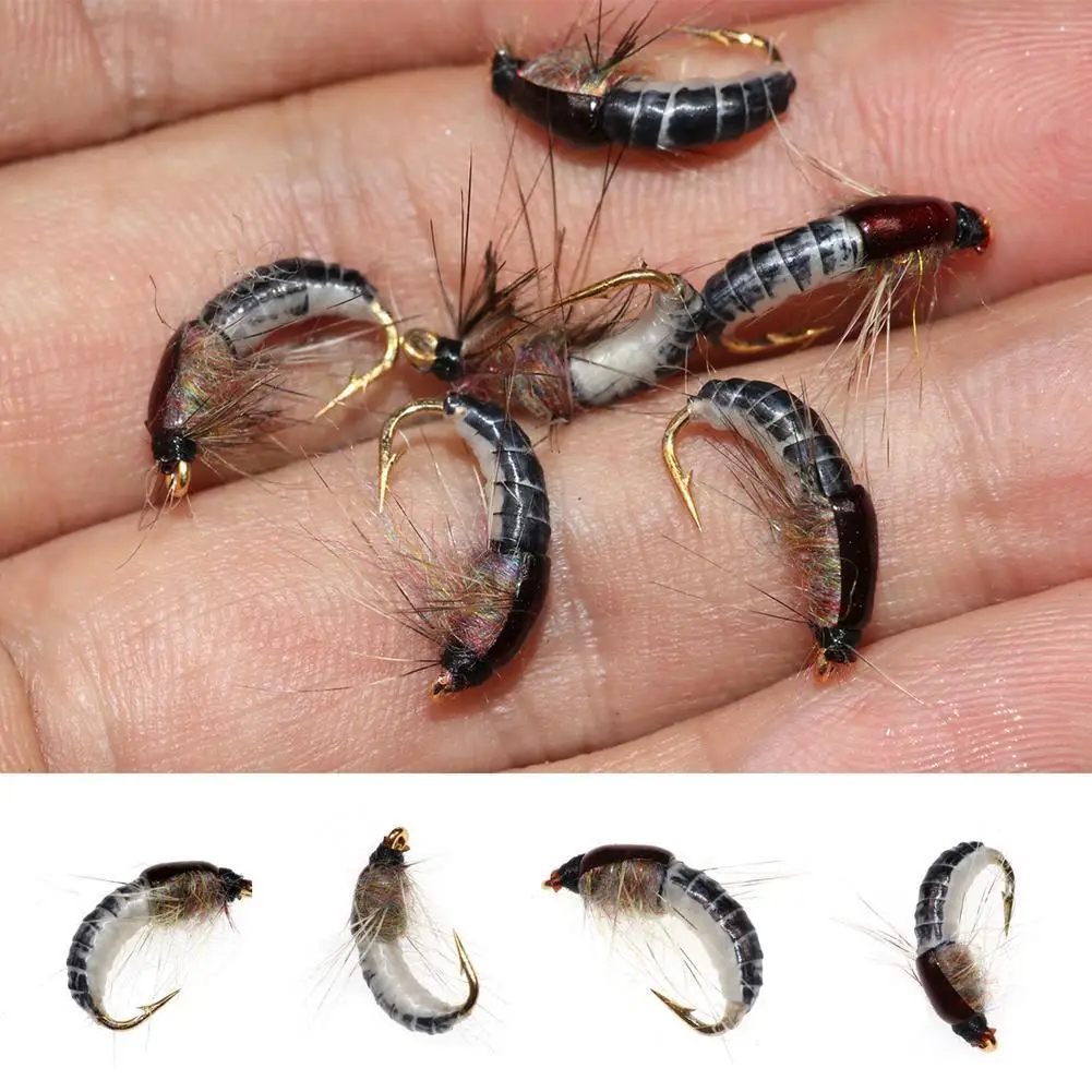 

For Bimoo 6PCS #12 Realistic Nymph Scud Fly for Trout Fishing Nymph Artificial Insect Bait Lure Caddis Nymph Fishing Fly