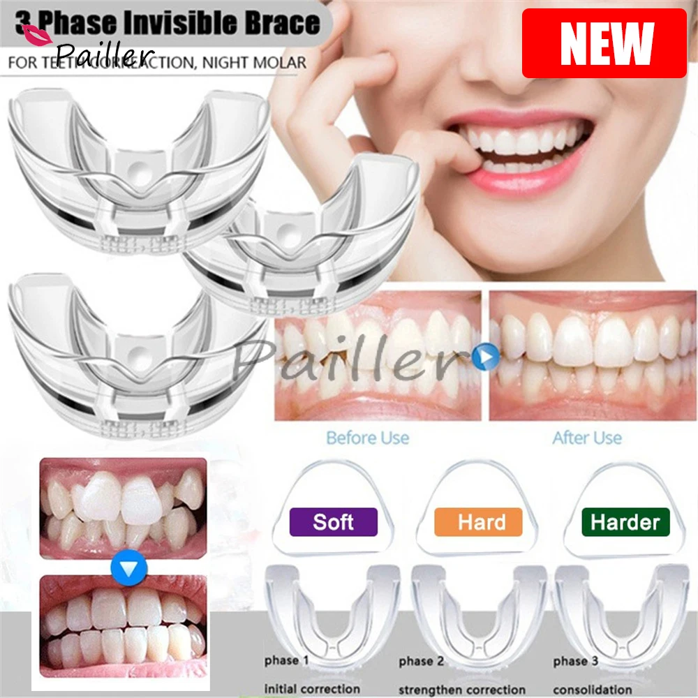 

3 Stages Silicone Tooth Invisible Dental Orthodontic Aligner Straightener Alignment Transparent Braces Care Tool Guard Anti-wear