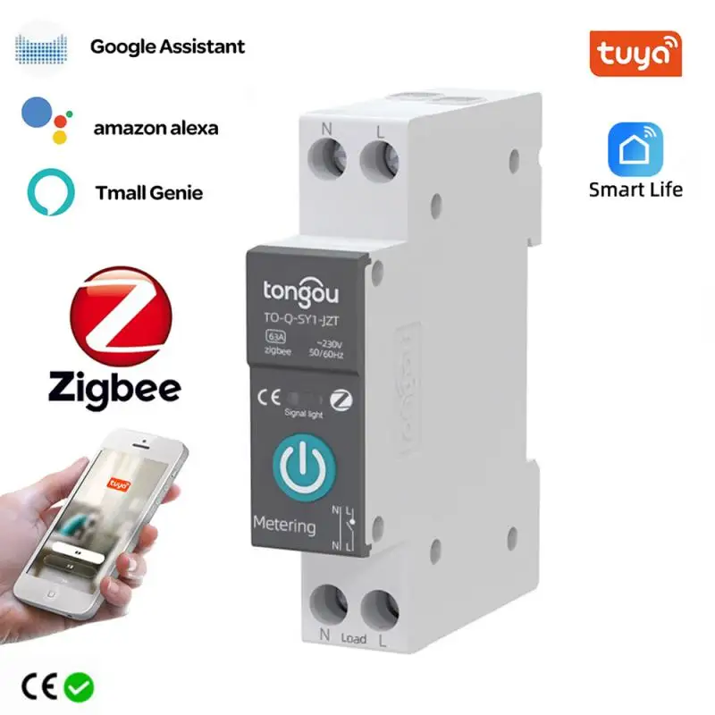 Умный выключатель Tuya ZigBee, автоматический выключатель с дозатором, 1P, 16a, 25A, 63a, с приложением для умного дома
Умный выключатель Tuya ZigBee, автоматический выключатель с дозатором, 1P, 16a, 25A, 63a, с приложением для умного дома