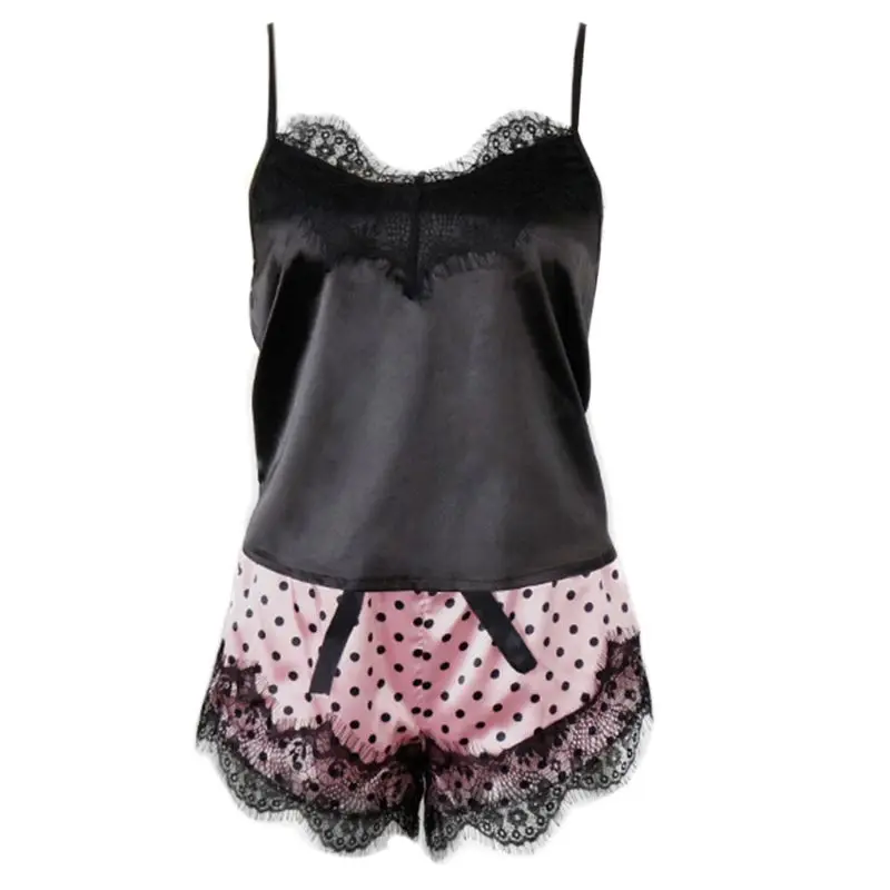 Women Summer Sexy Eyelash Lace 2Pcs Pajamas Set V-Neck Solid Color Camis Top Bowknot Polka Dot Shorts Imitation Silk Lingerie
Women Summer Sexy Eyelash Lace 2Pcs Pajamas Set V-Neck Solid Color Camis Top Bowknot Polka Dot Shorts Imitation Silk Lingerie