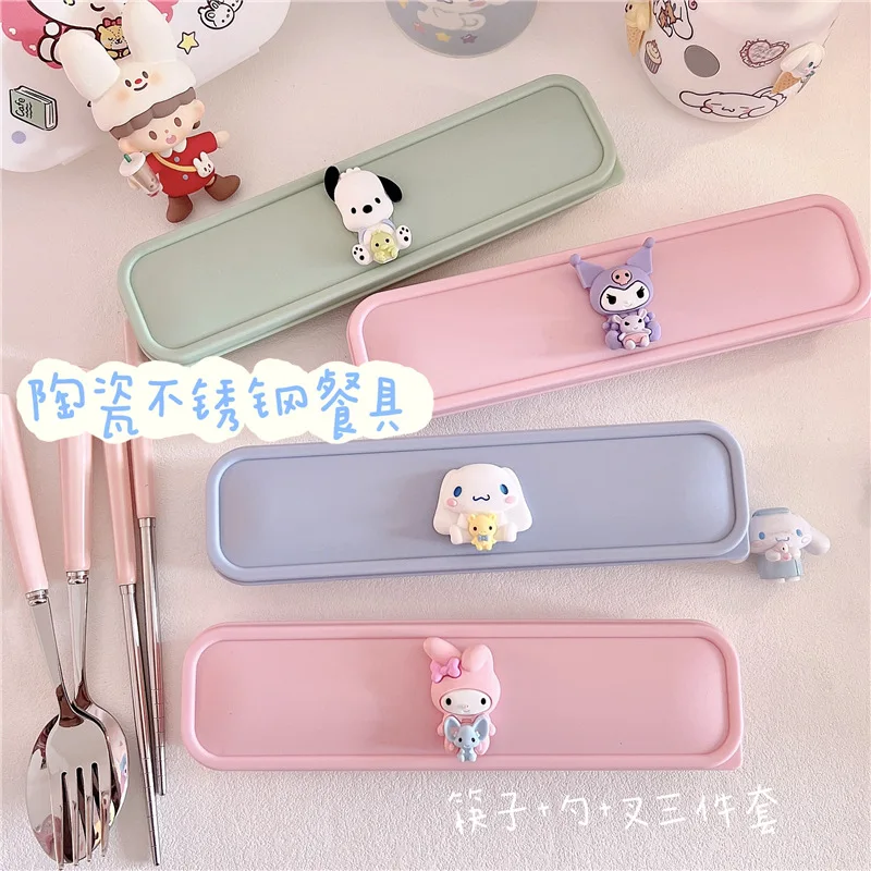 Cartoon Kuromi Pachacco Mymelody Sanrio Stainless Steel Tableware Cute Three Piece Set of Spoon Fork Chopsticks Eating Utensils
Cartoon Kuromi Pachacco Mymelody Sanrio Stainless Steel Tableware Cute Three Piece Set of Spoon Fork Chopsticks Eating Utensils