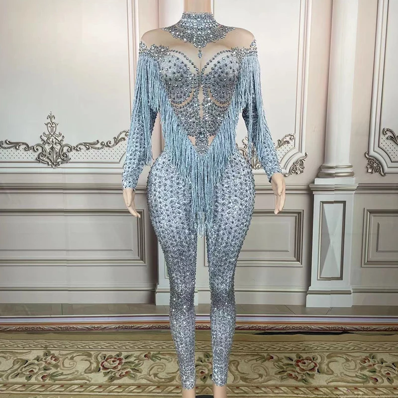Women Sexy Sparkly Rhinestones Tassel Jumpsuit Long Sleeve Birthday Party Outfit Dancer Show Rompers Performance Stage Wear
Women Sexy Sparkly Rhinestones Tassel Jumpsuit Long Sleeve Birthday Party Outfit Dancer Show Rompers Performance Stage Wear